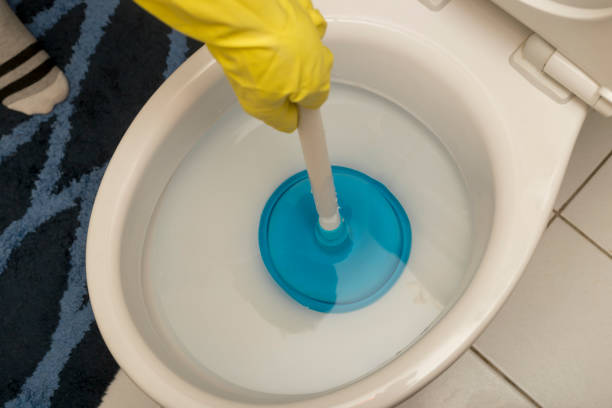 Desentupindo vaso sanitário com desentupidor manual (êmbolo) em residência de Belo Horizonte